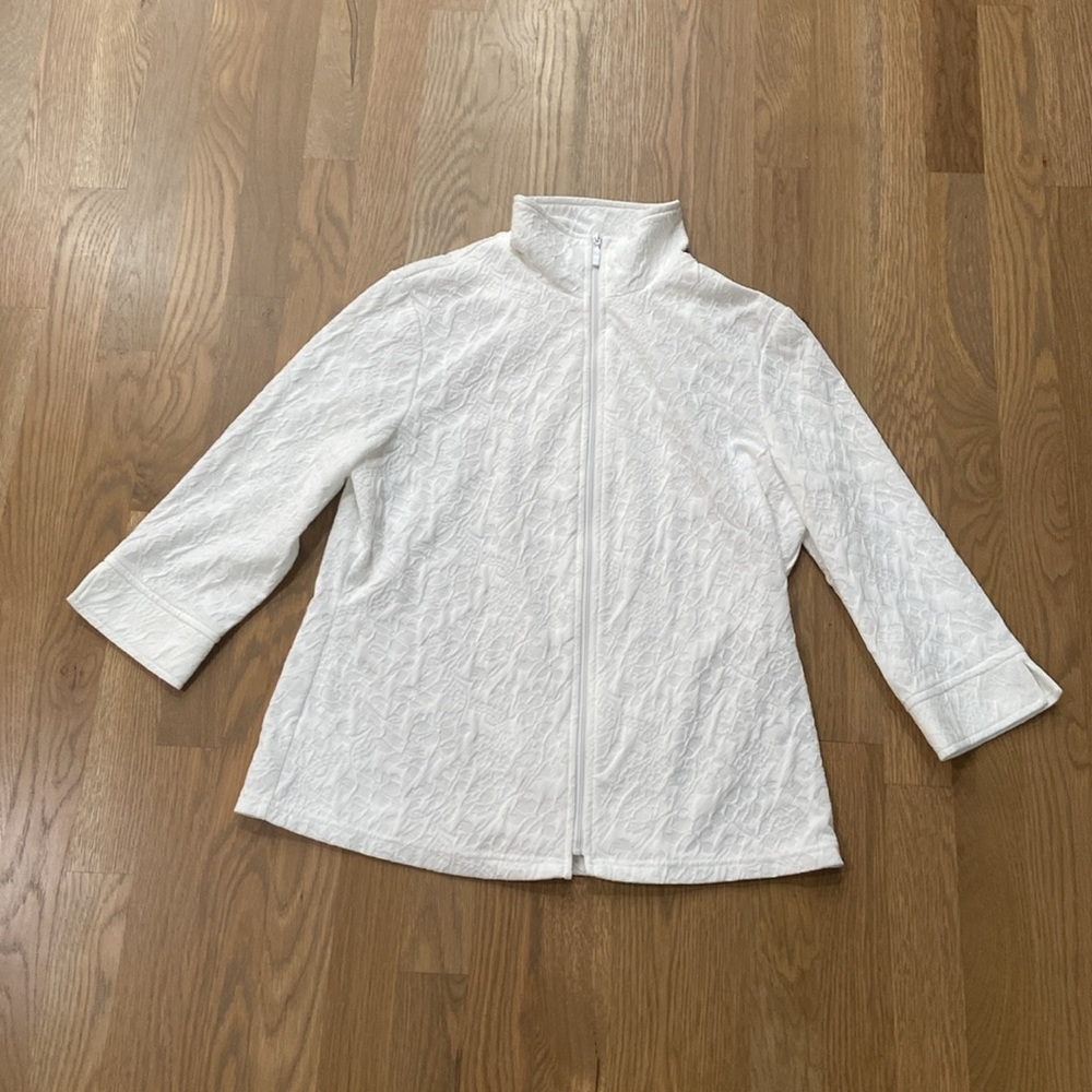 Laura Ashley Women’s White Floral Polyester Spandex Long Sleeve Full Zip Jacket